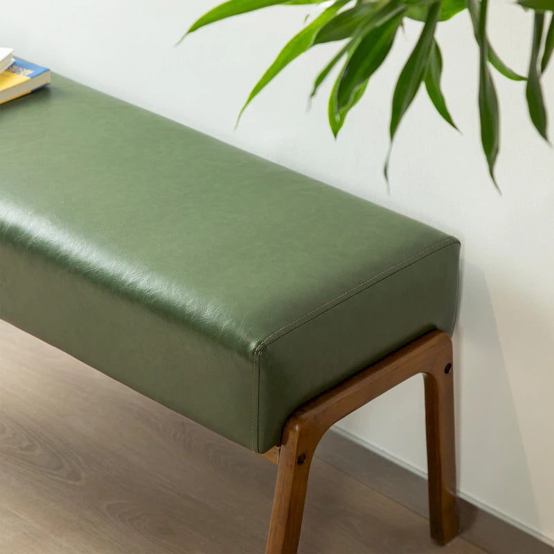 Banc moderne en similicuir avec pieds en hévéa noyer