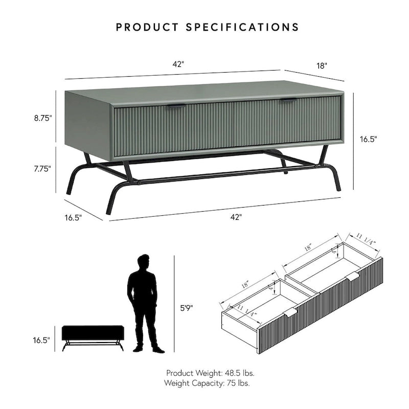 Table basse et table d'appoint modernes 2 pièces avec tiroirs accentués de vagues 3D