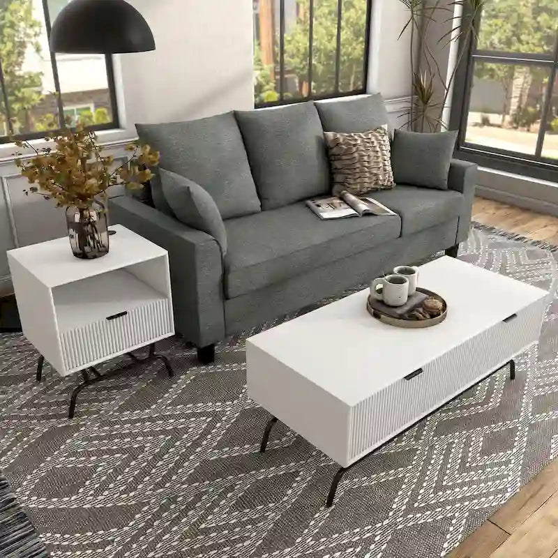 Table basse et table d'appoint modernes 2 pièces avec tiroirs accentués de vagues 3D