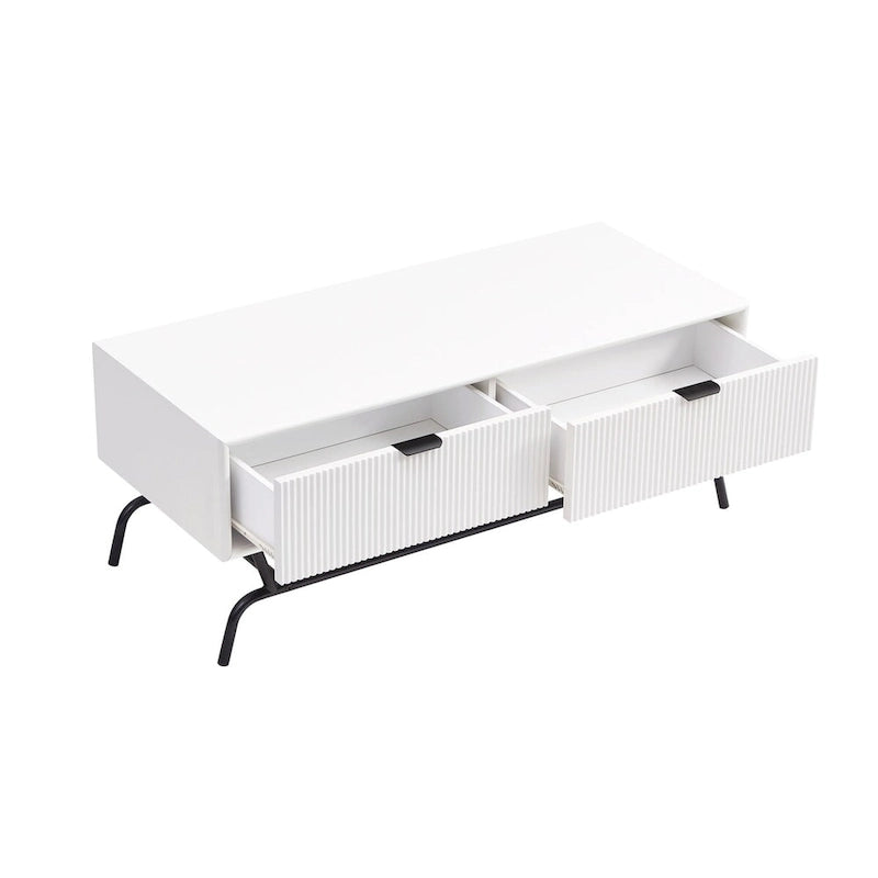 Table basse et table d'appoint modernes 2 pièces avec tiroirs accentués de vagues 3D