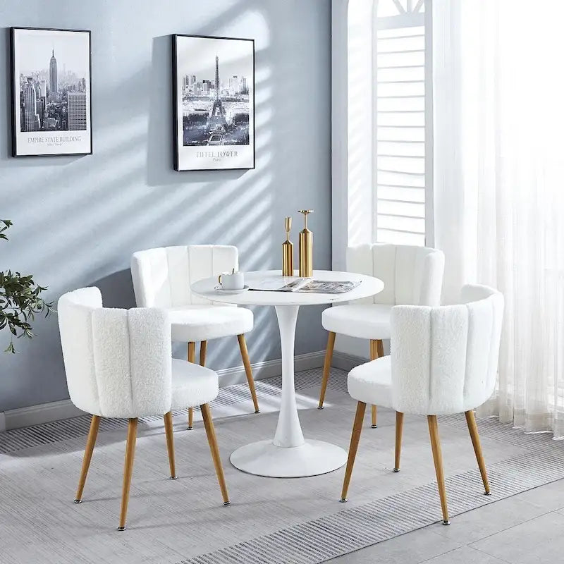 Table à manger ronde avec 4 chaises en tissu peluche Teddy