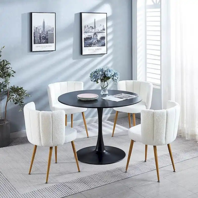 Table à manger ronde avec 4 chaises en tissu peluche Teddy