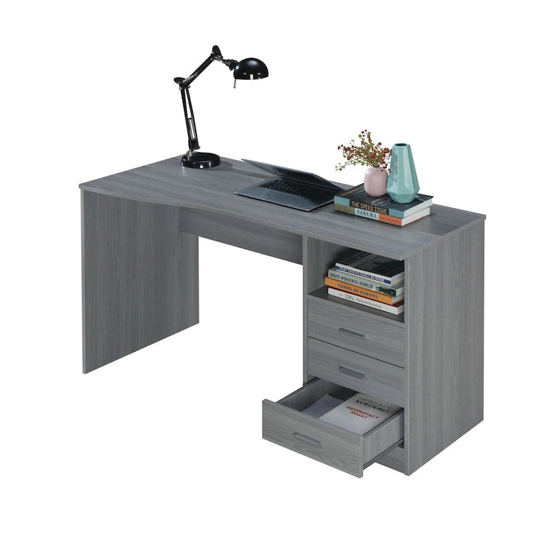 Bureau d'ordinateur classique à 3 tiroirs - Gris