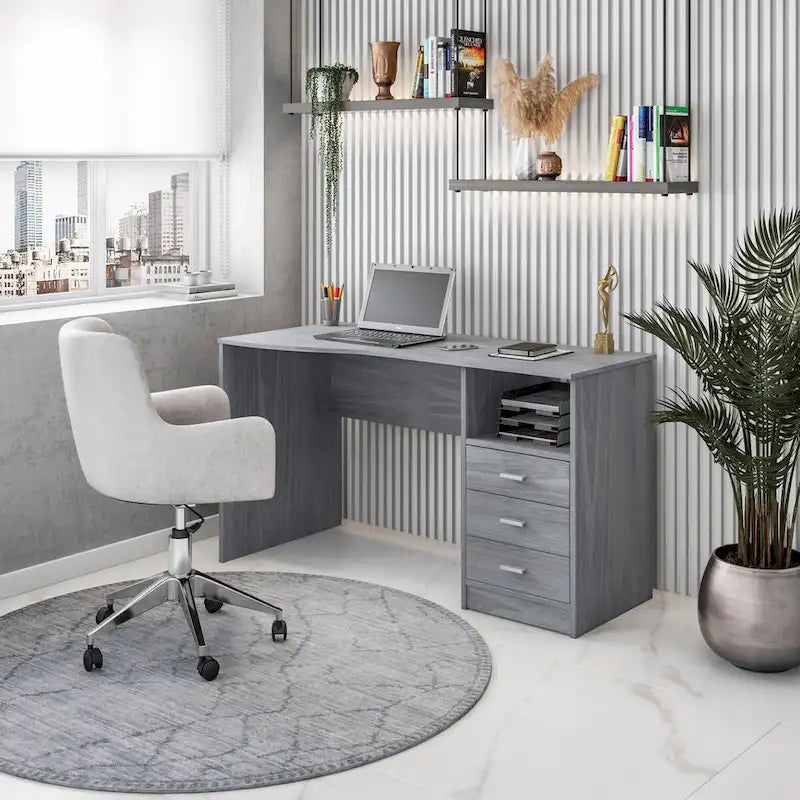 Bureau d'ordinateur classique à 3 tiroirs - Gris