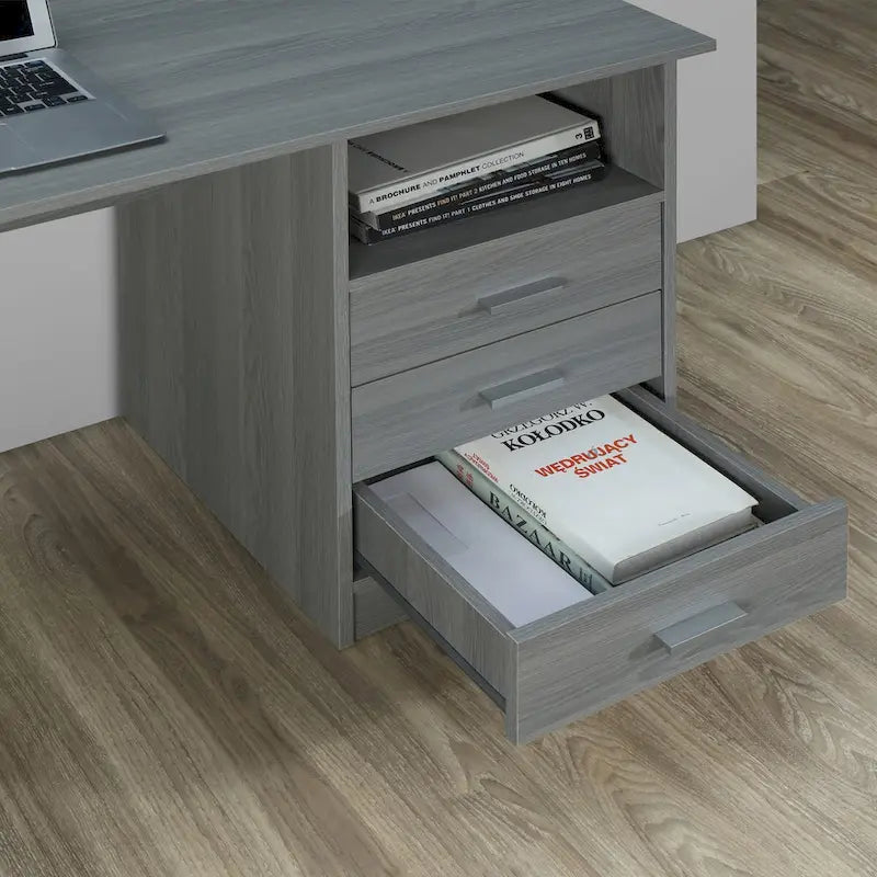 Bureau d'ordinateur classique à 3 tiroirs - Gris