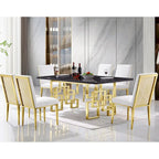 Chaises de salle à manger luxueuses en bouclette blanche avec pieds en métal doré poli