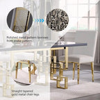Chaises de salle à manger luxueuses en bouclette blanche avec pieds en métal doré poli