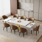 Table à manger rectangulaire extensible en pierre frittée 94.48 9 pièces avec 8 chaises en similicuir