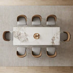 Table à manger rectangulaire extensible en pierre frittée 94.48 9 pièces avec 8 chaises en similicuir