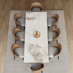 Table à manger rectangulaire extensible en pierre frittée 94.48 9 pièces avec 8 chaises en similicuir