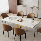 Table à manger rectangulaire extensible en pierre frittée 94.48 9 pièces avec 8 chaises en similicuir