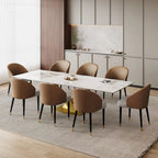 Table à manger rectangulaire extensible en pierre frittée 94.48 9 pièces avec 8 chaises en similicuir