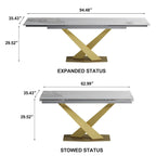 Table à manger rectangulaire extensible en pierre frittée 94.48 9 pièces avec 8 chaises en similicuir