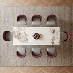 Table à manger rectangulaire extensible en pierre frittée 94.48 9 pièces avec 8 chaises en similicuir
