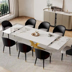 Table à manger rectangulaire extensible en pierre frittée 94.48 9 pièces avec 8 chaises en similicuir