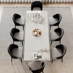 Table à manger rectangulaire extensible en pierre frittée 94.48 9 pièces avec 8 chaises en similicuir