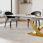 Table à manger rectangulaire extensible en pierre frittée 94.48 9 pièces avec 8 chaises en similicuir